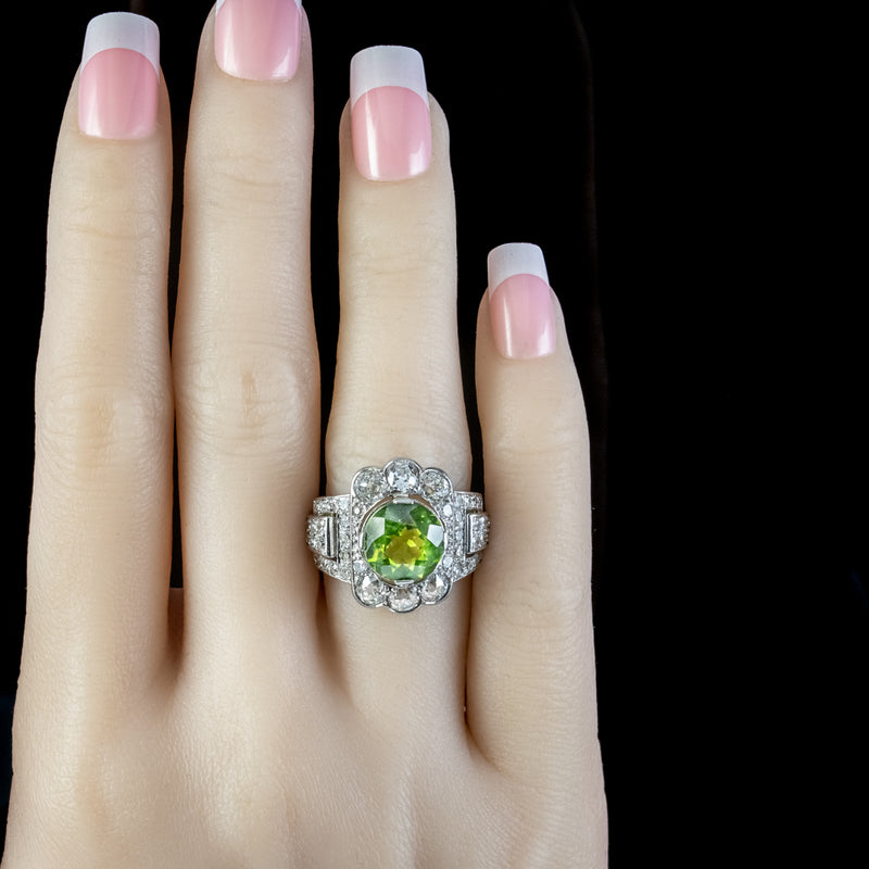 Antique Art Deco French Peridot Diamond Ring 5ct Peridot