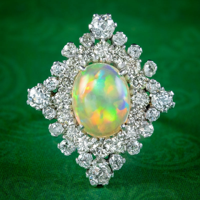 Antique Art Deco Opal Diamond Cluster Ring 3.5ct Opal 