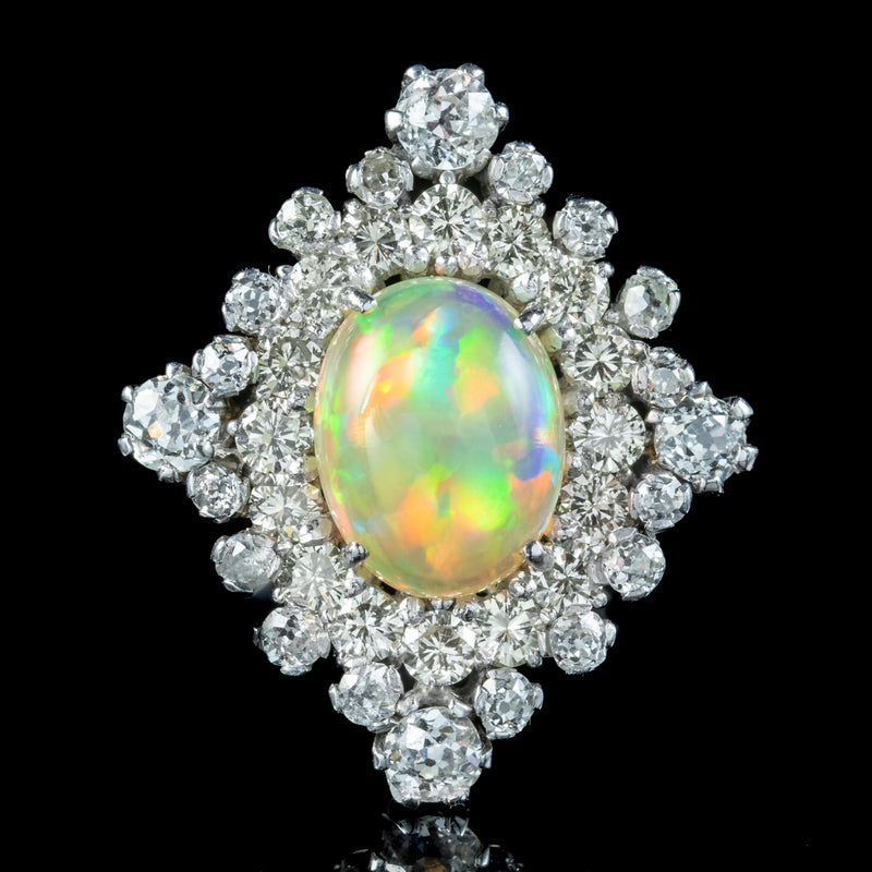 Antique Art Deco Opal Diamond Cluster Ring 3.5ct Opal 