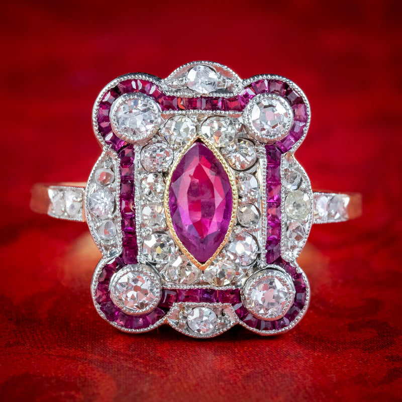 Antique Art Deco Ruby Diamond Cluster Ring 1.50ct Of Diamond