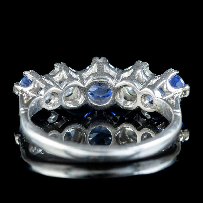 Antique Art Deco Sapphire Diamond Five Stone Ring 1ct Of Sapphire