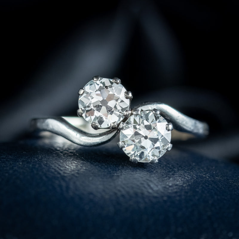 Antique Art Deco Toi Et Moi Diamond Twist Ring 1.5ct Of Diamond 