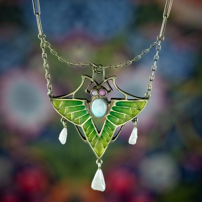 Lab-Created Opal Butterfly Necklace Sterling Silver 18