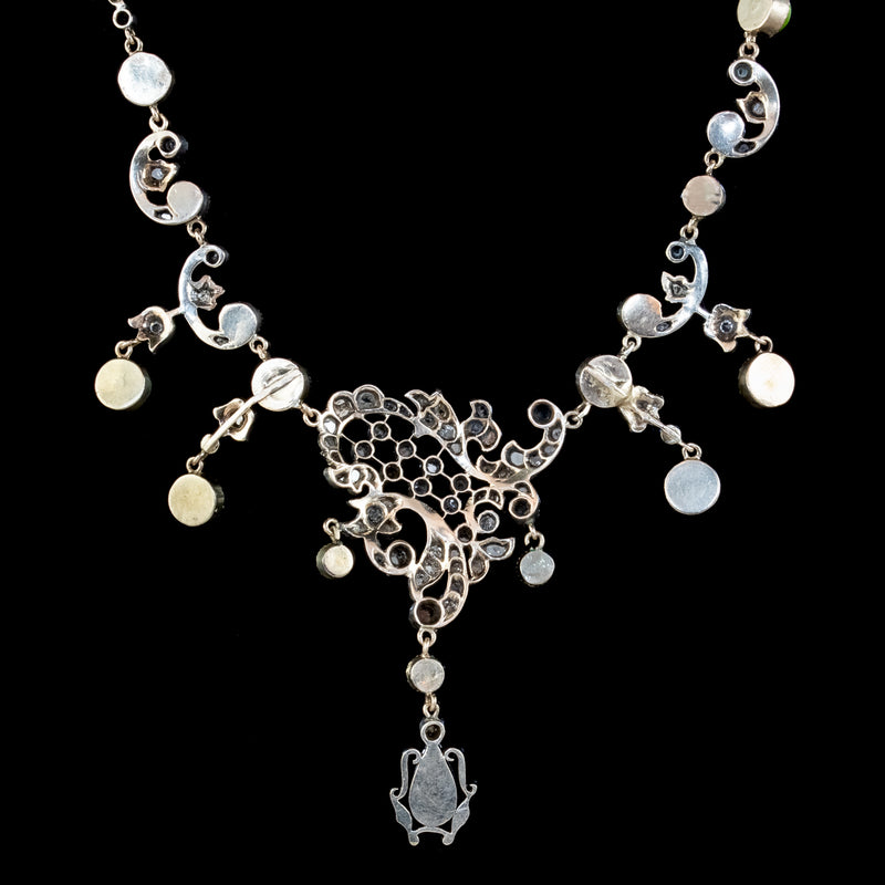 Antique Art Nouveau Suffragette Garland Necklace Diamond Pearl Amethyst Peridot Silver Circa 1915