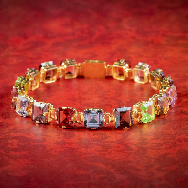 Antique Art Deco Gemstone Bracelet 18ct Gold 