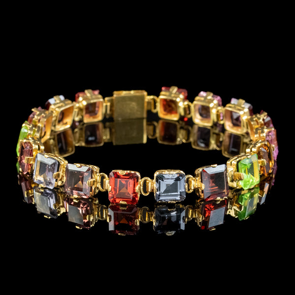 Antique Art Deco Gemstone Bracelet 18ct Gold 