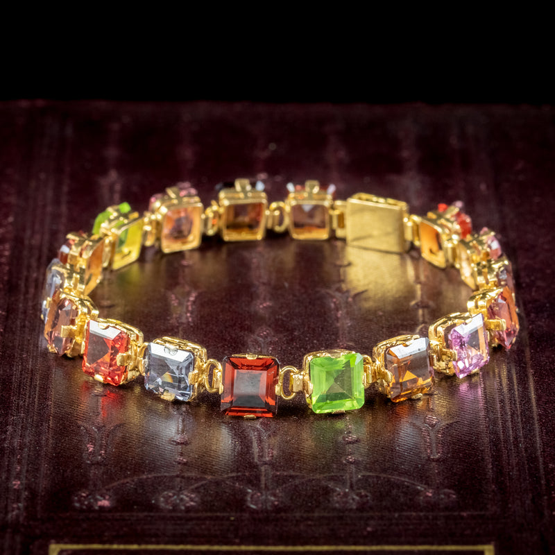 Antique Art Deco Gemstone Bracelet 18ct Gold 