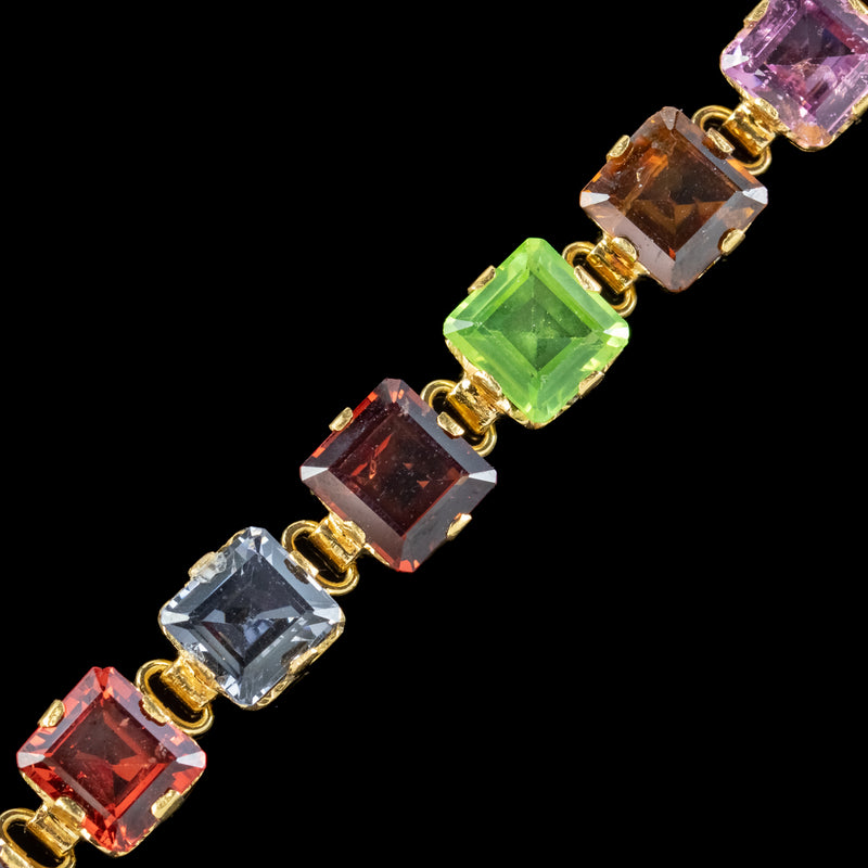 Antique Art Deco Gemstone Bracelet 18ct Gold 