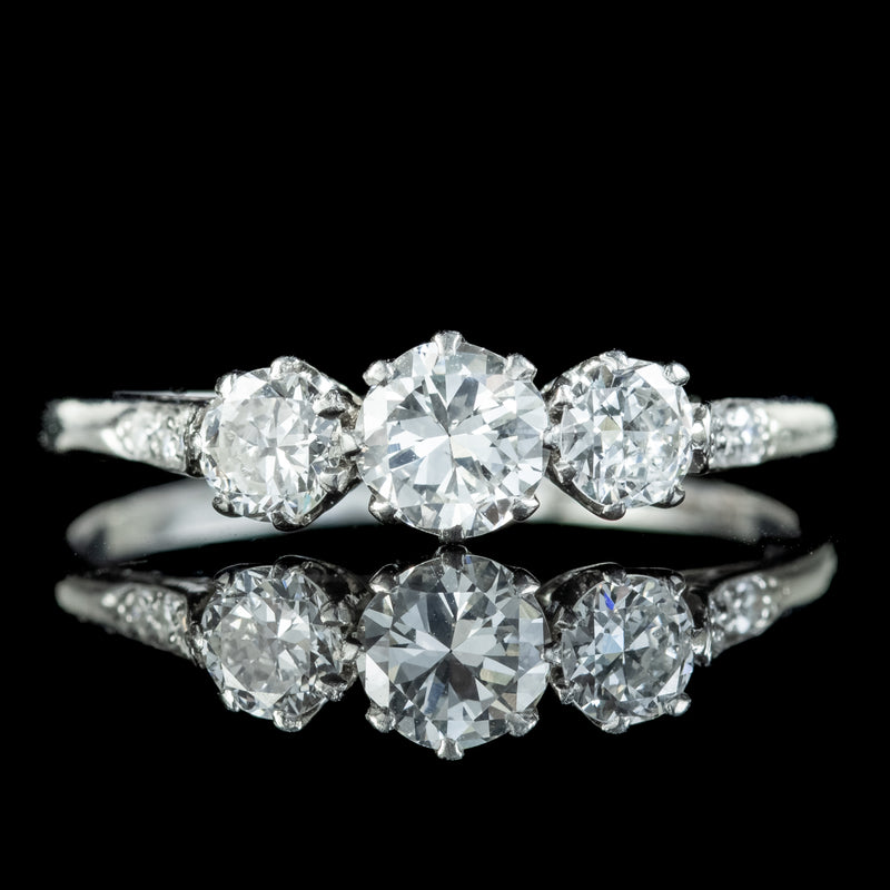 Antique Diamond Trilogy Ring 0.90ct Of Diamond 
