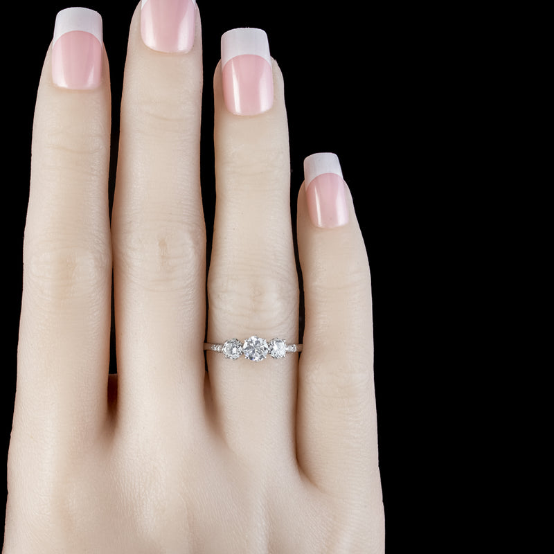 Antique Diamond Trilogy Ring 0.90ct Of Diamond 