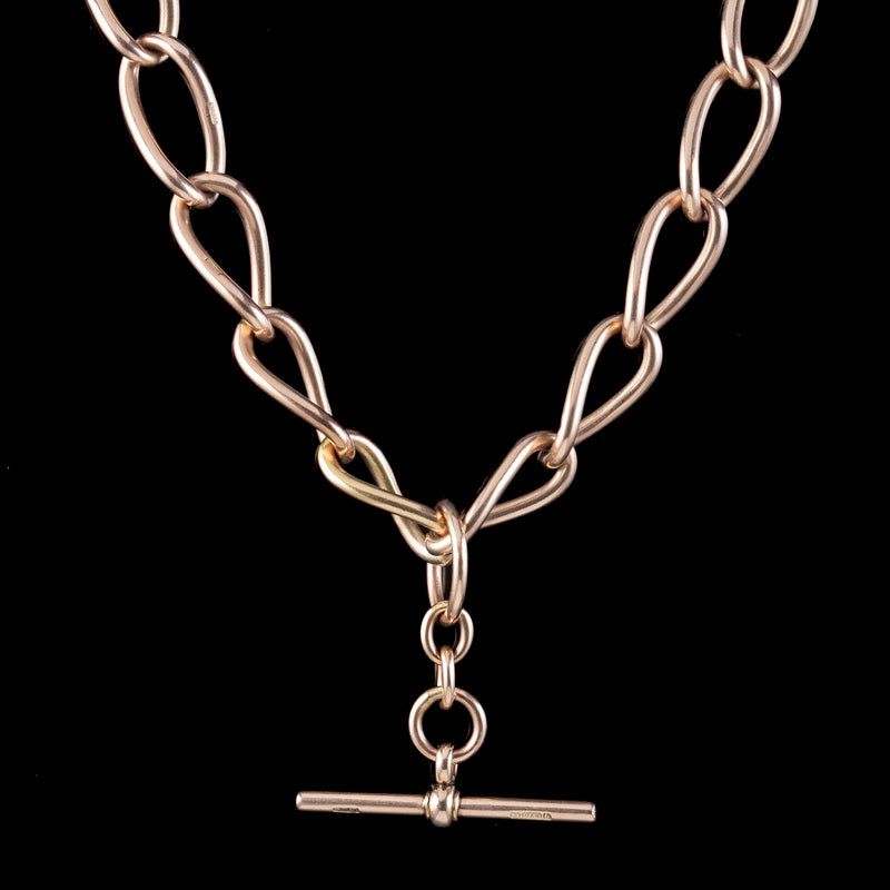 Antique Edwardian Albert Chain 9ct Rose Gold With T-Bar