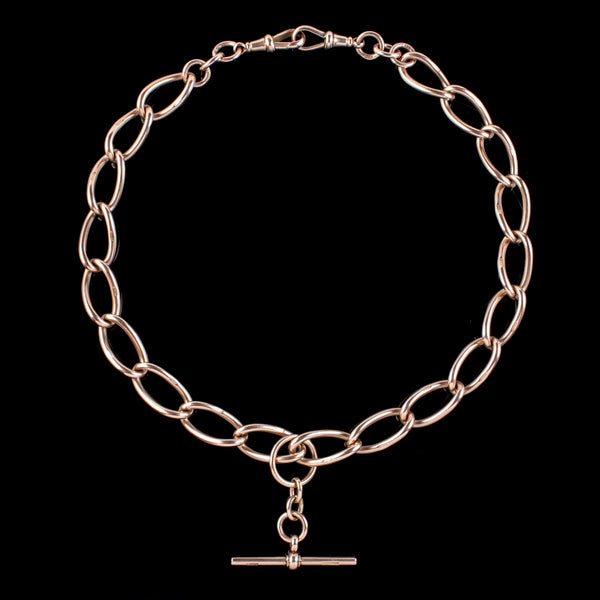 Antique Edwardian Albert Chain 9ct Rose Gold With T-Bar