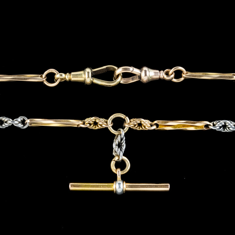 Antique Edwardian Albert Chain Necklace 18ct Gold And Platinum
