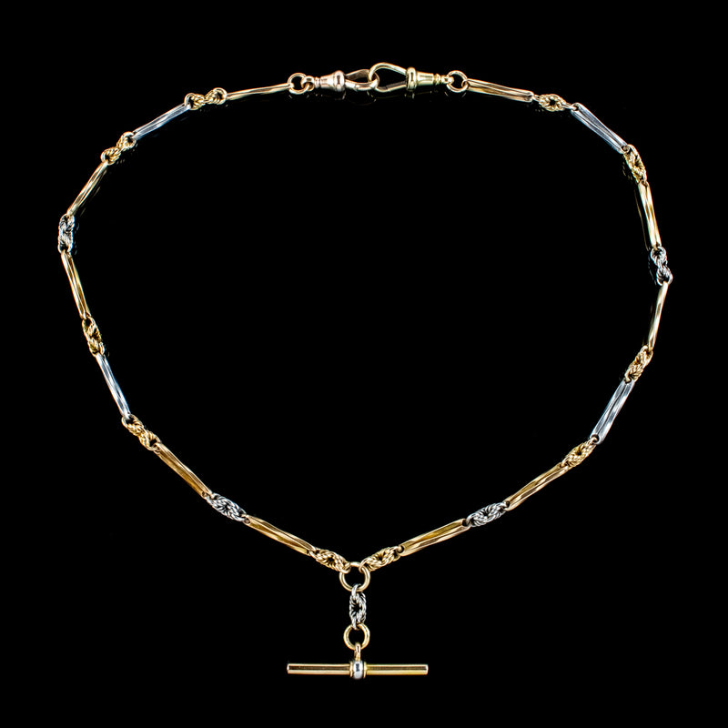 Antique Edwardian Albert Chain Necklace 18ct Gold And Platinum