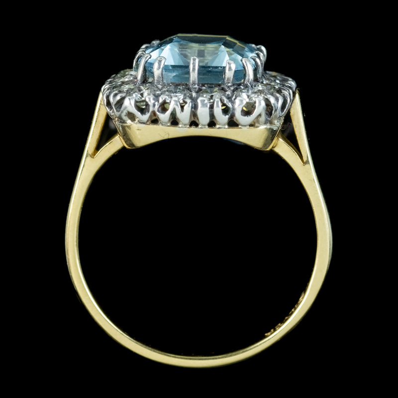 Antique Edwardian Aquamarine Diamond Cluster Ring 4ct Aqua