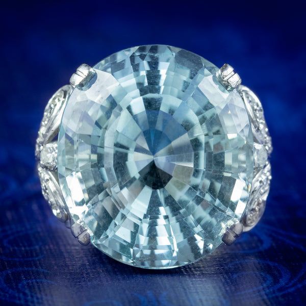 Antique Edwardian Aquamarine Diamond Cocktail Ring 16ct Aqua