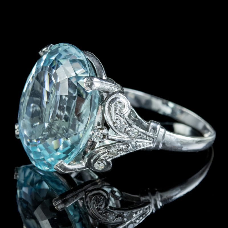 Antique Edwardian Aquamarine Diamond Cocktail Ring 16ct Aqua