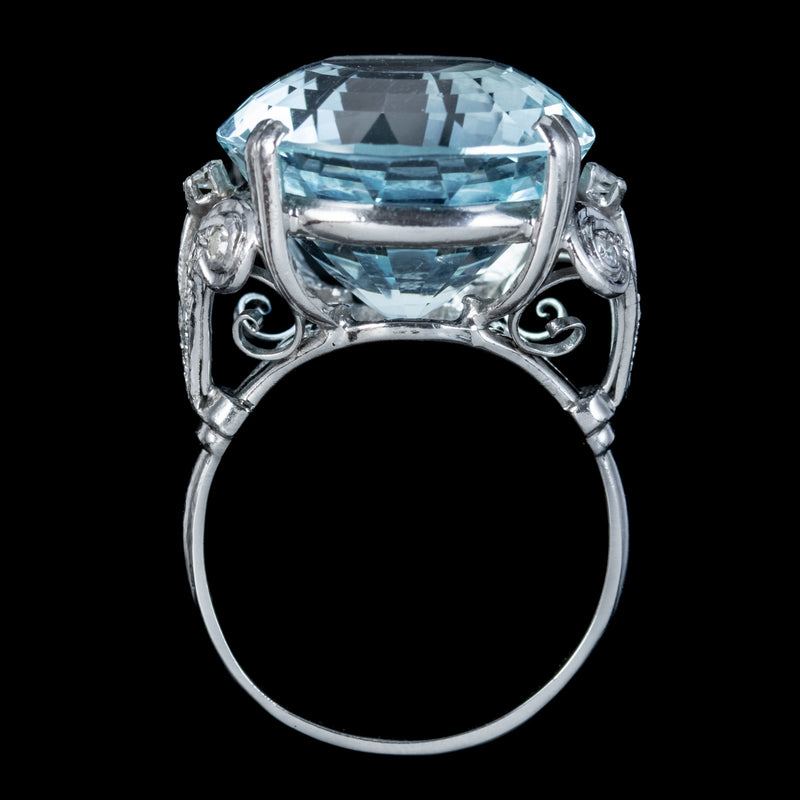Antique Edwardian Aquamarine Diamond Cocktail Ring 16ct Aqua