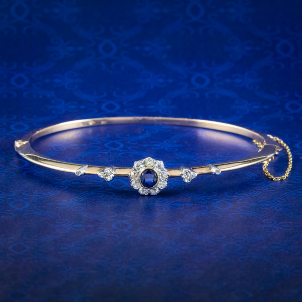 Antique Edwardian Austro-Hungarian Sapphire Diamond Daisy Bangle 