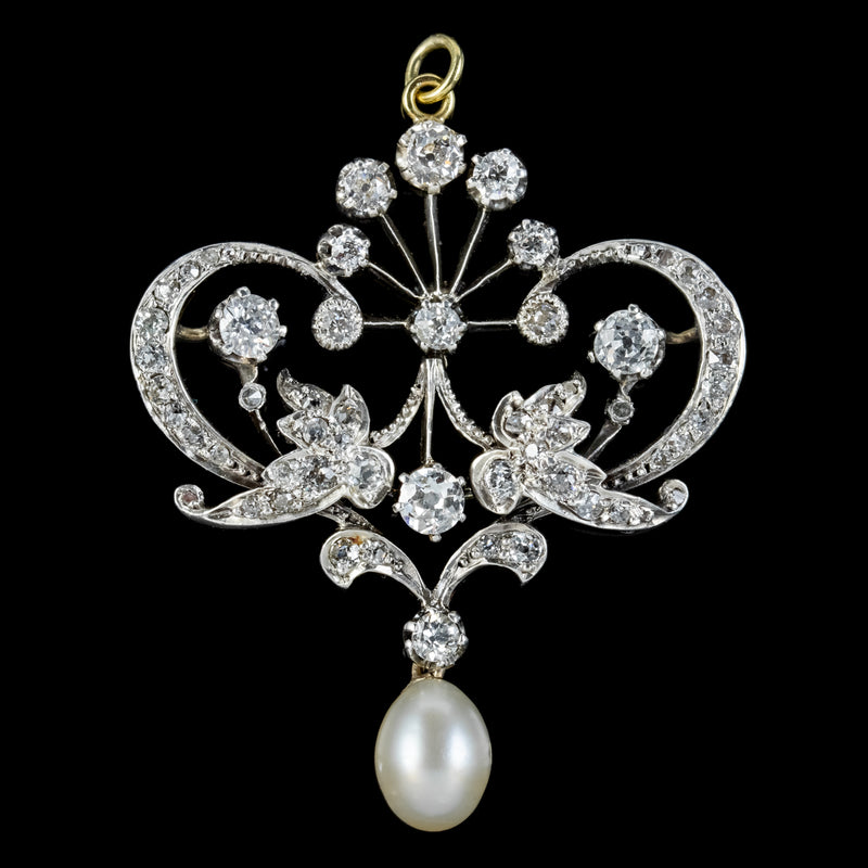 Antique Edwardian Belle Epoch Diamond Pearl Pendant Circa 1905