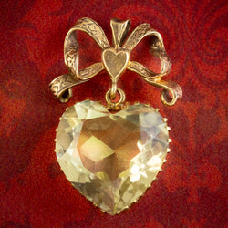 Antique Edwardian Citrine Heart Pendant 15ct Gold 10ct Citrine