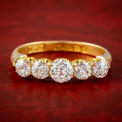 Antique Edwardian Diamond Five Stone Ring 1.4ct Diamond Dated 1909