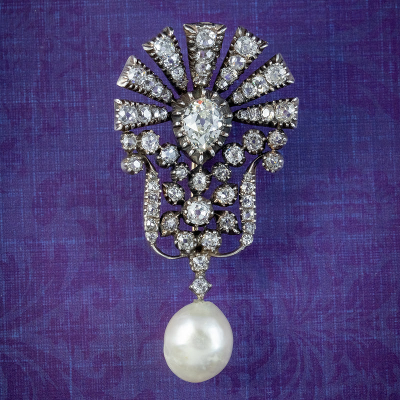 Antique Edwardian Diamond Pearl Brooch 5ct Of Diamond