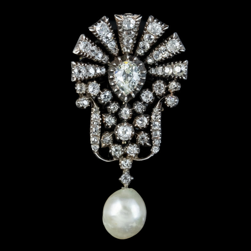Antique Edwardian Diamond Pearl Brooch 5ct Of Diamond