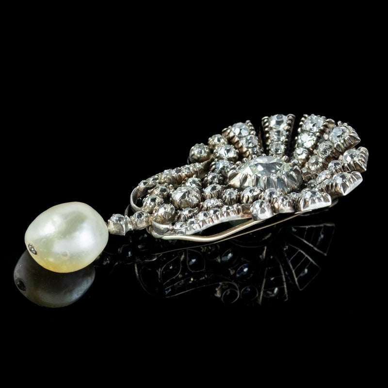 Antique Edwardian Diamond Pearl Brooch 5ct Of Diamond