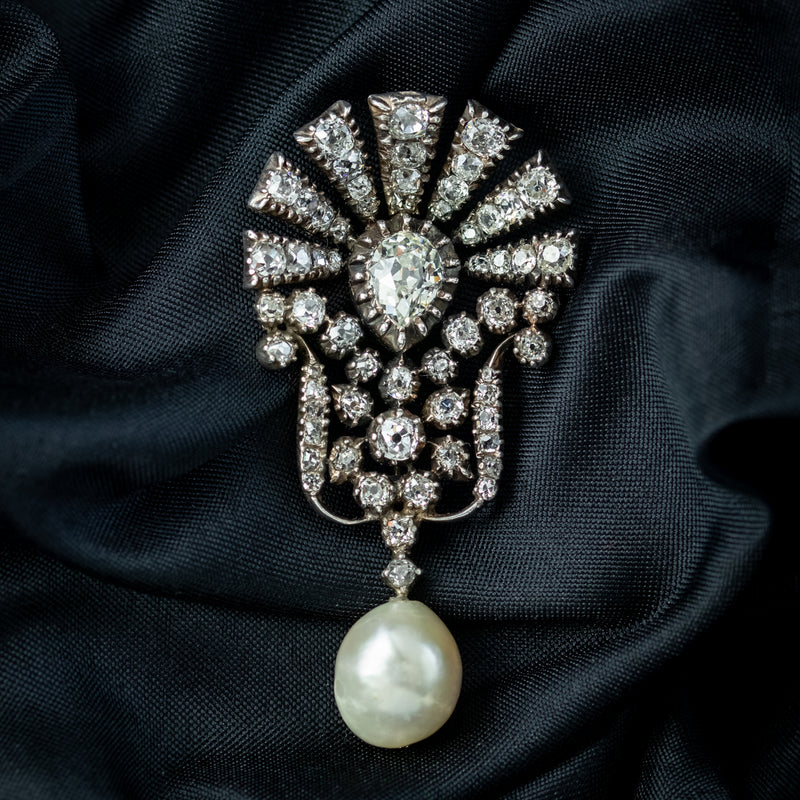 Antique Edwardian Diamond Pearl Brooch 5ct Of Diamond