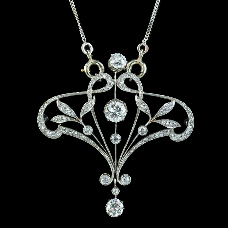 Antique Edwardian Diamond Pendant Necklace Platinum 2.5ct Of Diamond