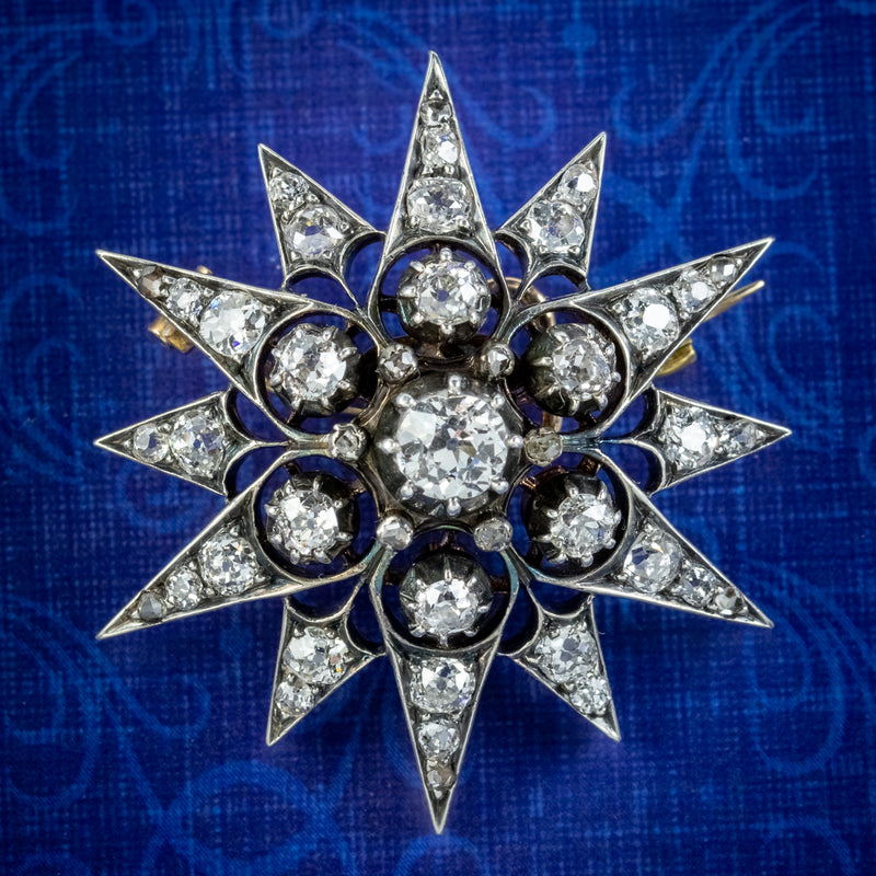 Antique Edwardian Diamond Star Brooch 3.30ct Of Diamond Circa 1910