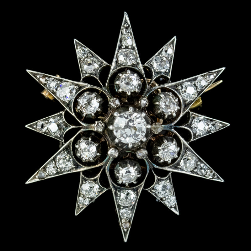 Antique Edwardian Diamond Star Brooch 3.30ct Of Diamond Circa 1910
