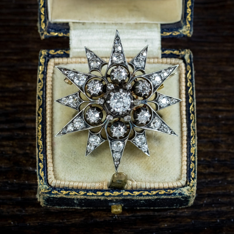 Antique Edwardian Diamond Star Brooch 3.30ct Of Diamond Circa 1910