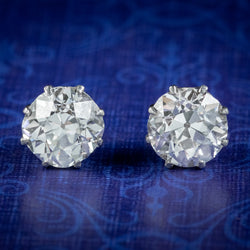 Antique Edwardian Diamond Stud Earrings 3.40ct Diamond Circa 1901 With Cert