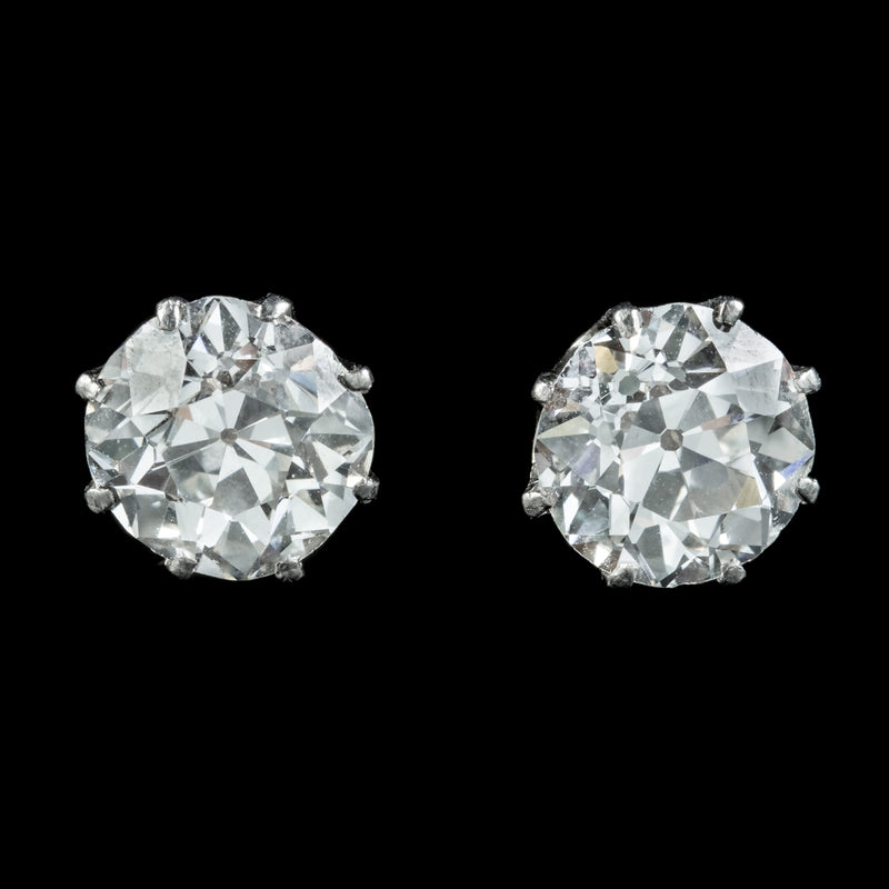 Antique Edwardian Diamond Stud Earrings 3.40ct Diamond Circa 1901 With Cert