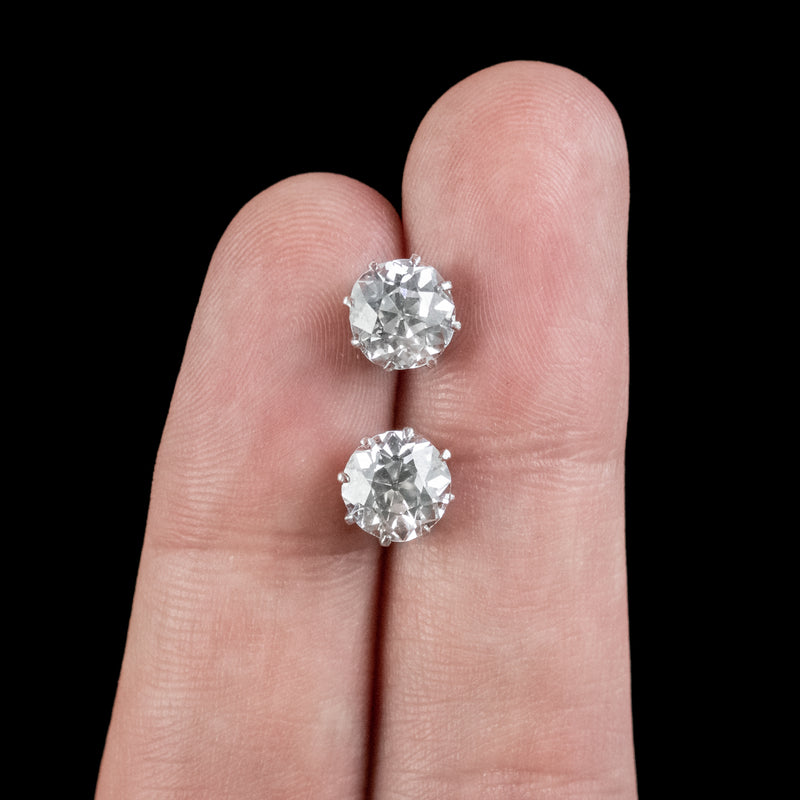 Antique Edwardian Diamond Stud Earrings 3.40ct Diamond Circa 1901 With Cert