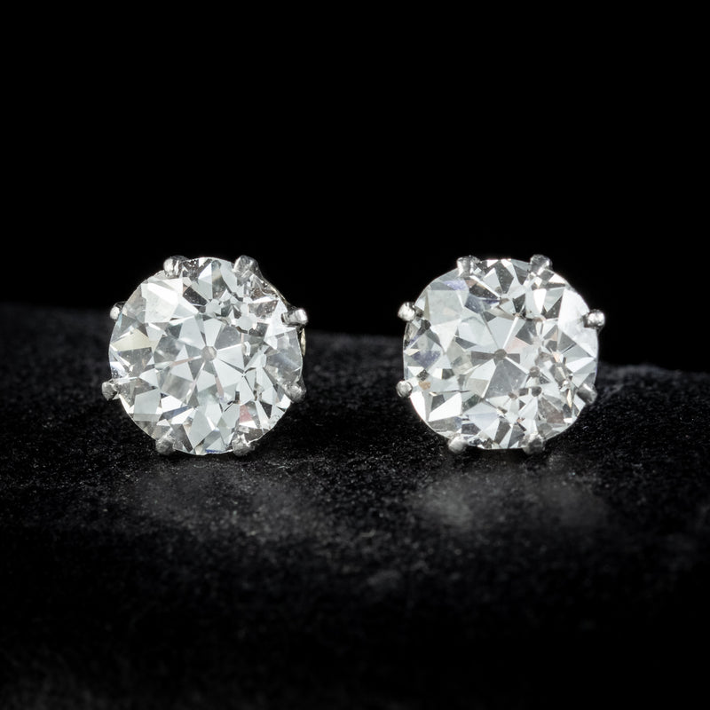 Antique Edwardian Diamond Stud Earrings 3.40ct Diamond Circa 1901 With Cert