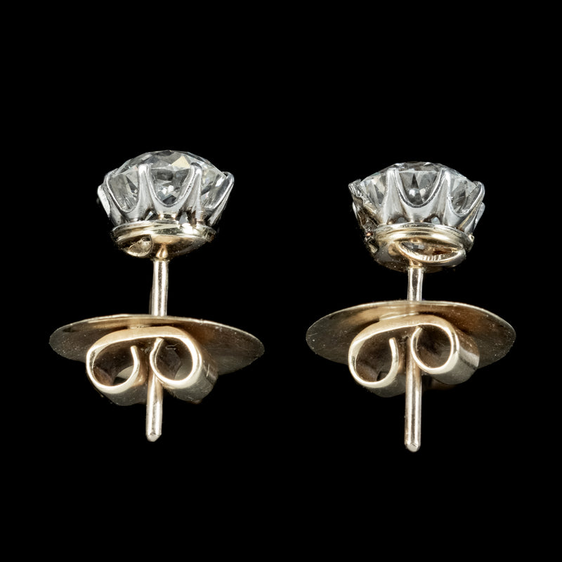 Antique Edwardian Diamond Stud Earrings 3.40ct Diamond Circa 1901 With Cert