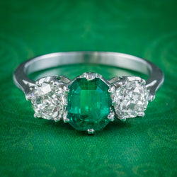 Antique Edwardian Emerald Diamond Ring 1.19ct Colombian Emerald With Cert
