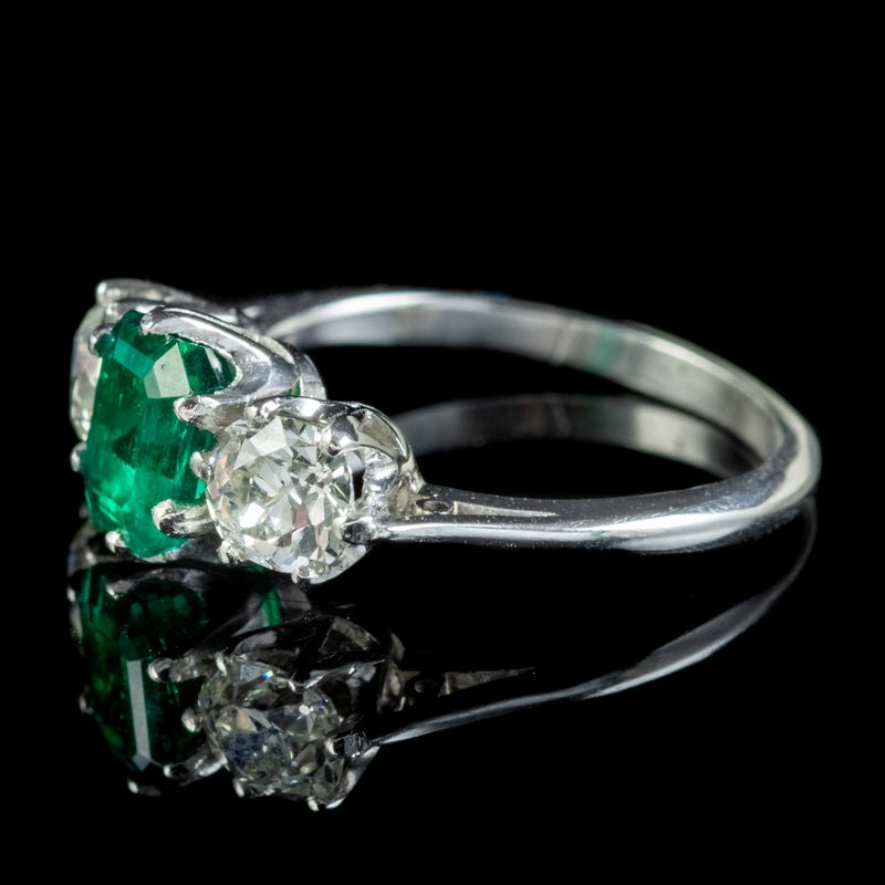 Antique Edwardian Emerald Diamond Ring 1.19ct Colombian Emerald With Cert
