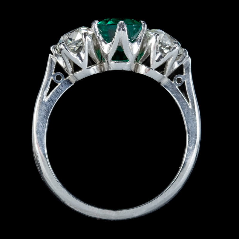 Antique Edwardian Emerald Diamond Ring 1.19ct Colombian Emerald With Cert