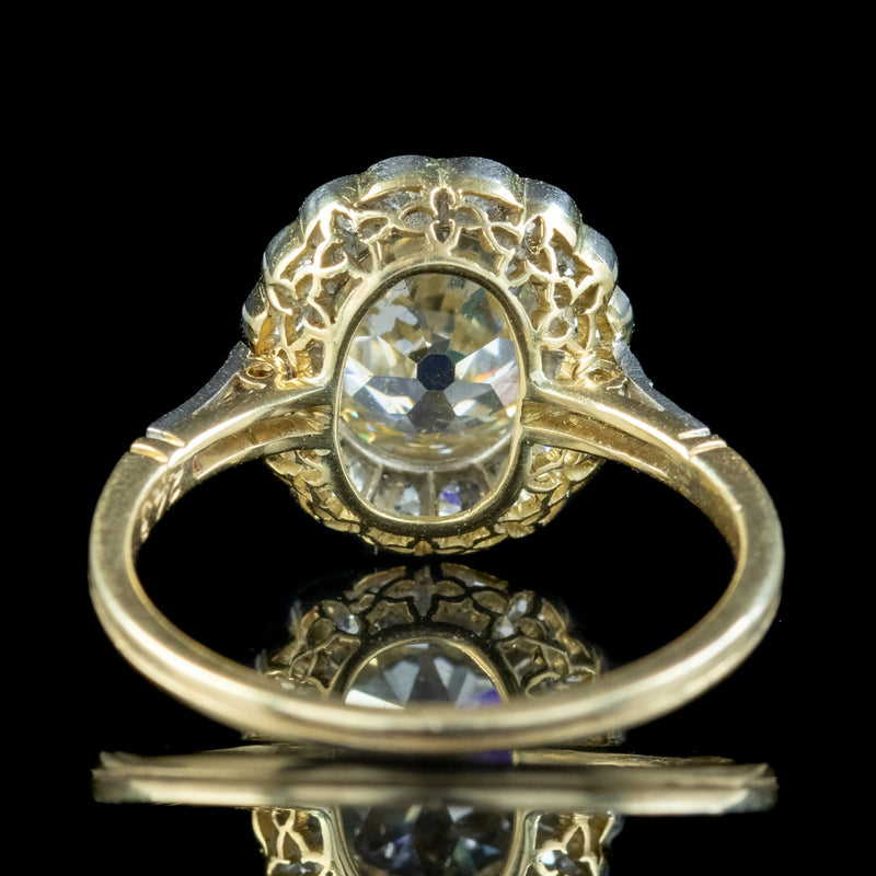 Antique Edwardian Fancy Diamond Cluster Ring 3ct Of Diamond With Cert