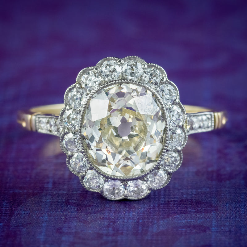 Antique Edwardian Fancy Diamond Cluster Ring 3ct Of Diamond With Cert