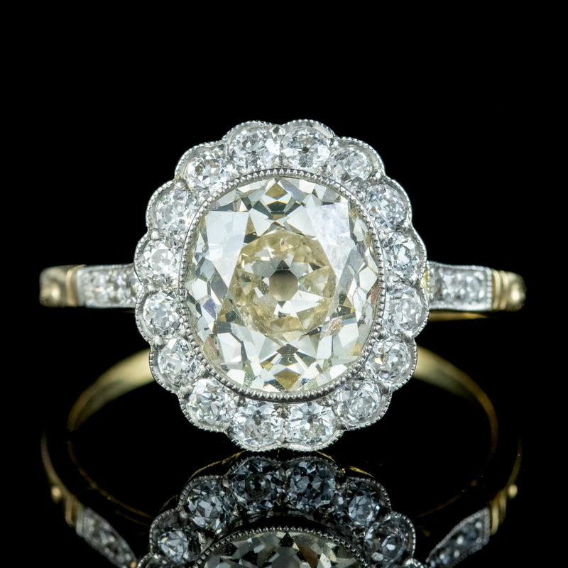 Antique Edwardian Fancy Diamond Cluster Ring 3ct Of Diamond With Cert