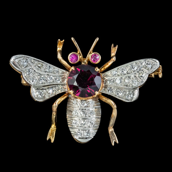 Antique Edwardian French Bee Brooch Diamond Garnet Ruby