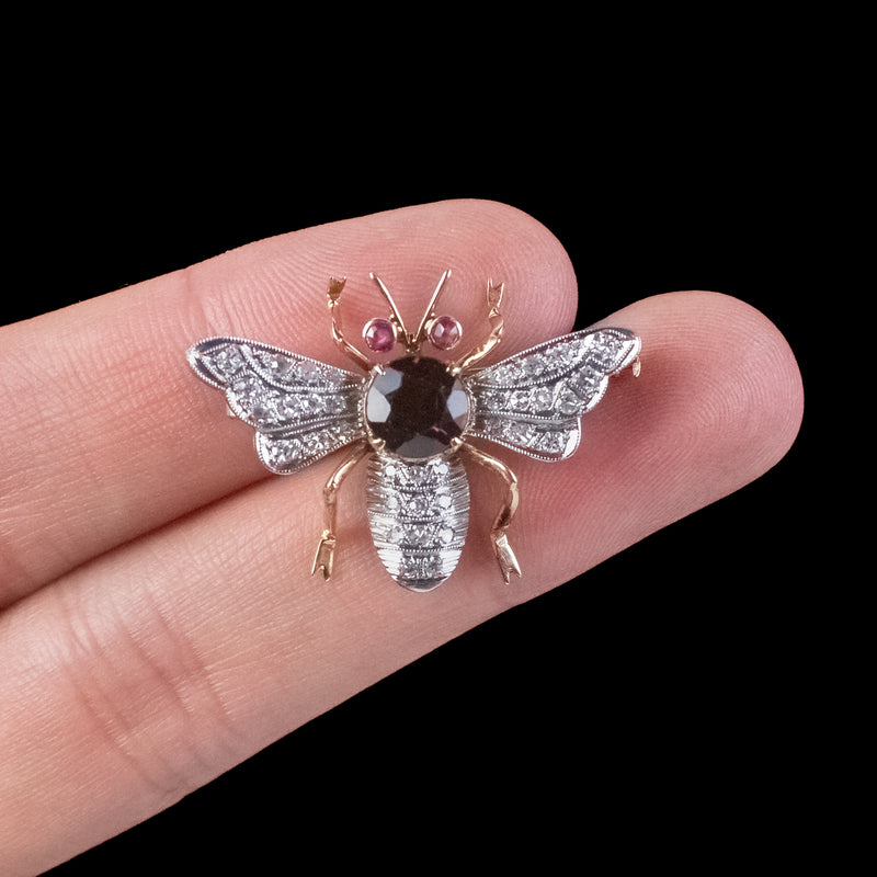Antique Edwardian French Bee Brooch Diamond Garnet Ruby