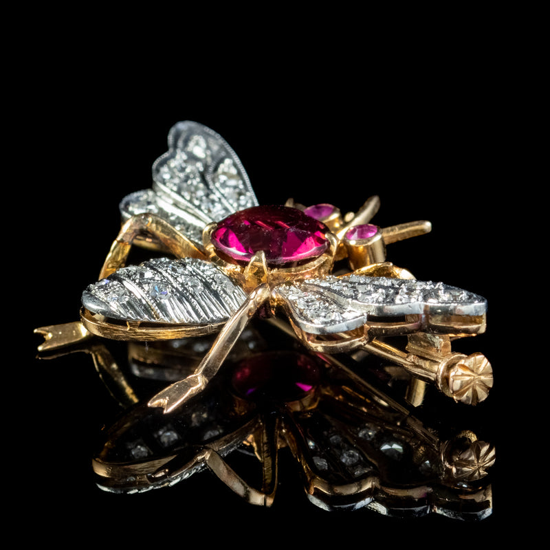 Antique Edwardian French Bee Brooch Diamond Garnet Ruby