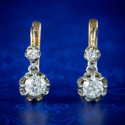 Antique Edwardian French Diamond Earrings 18ct Gold 0.62ct Total 