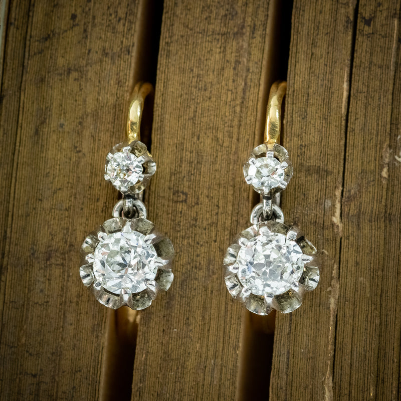 Antique Edwardian French Diamond Earrings 18ct Gold 0.62ct Total 